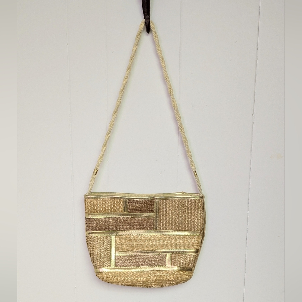 Vintage Wheat Straw Purse With Gold Accents By Worthington - Picture 3 of 12
